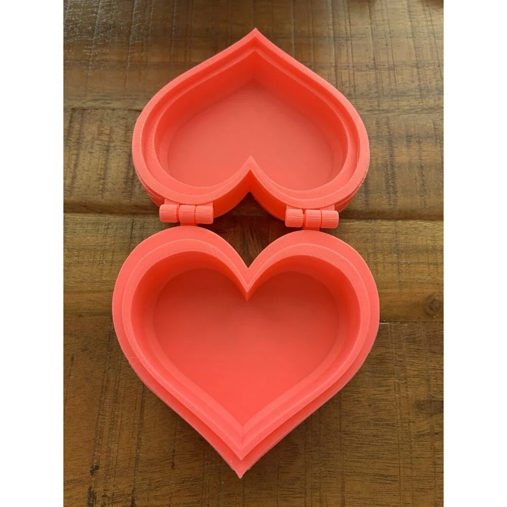 3D Printed Heart Gift Box Hinged Trinket Keepsake Box Pink